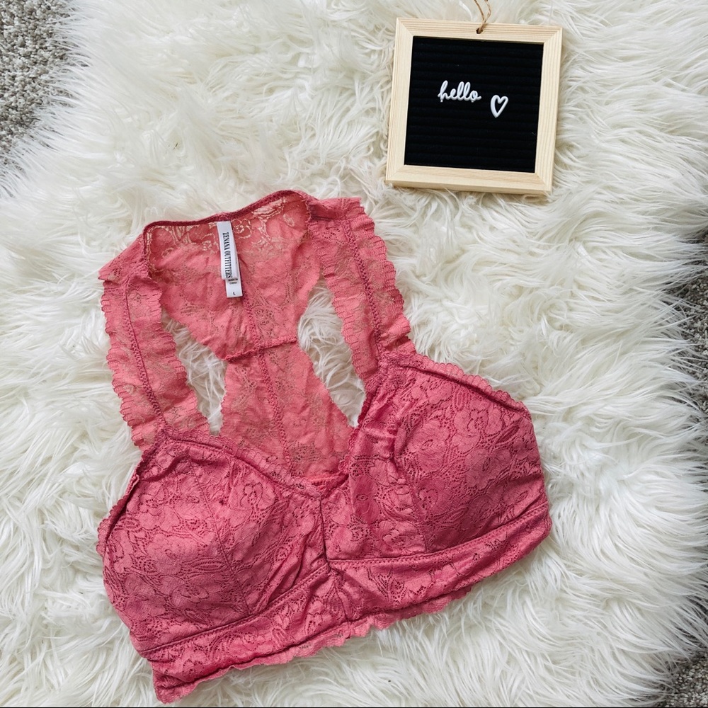 Zenana Outfitters Dusty Rose Lace Racerback Bralette Large - Picture 2 of 5